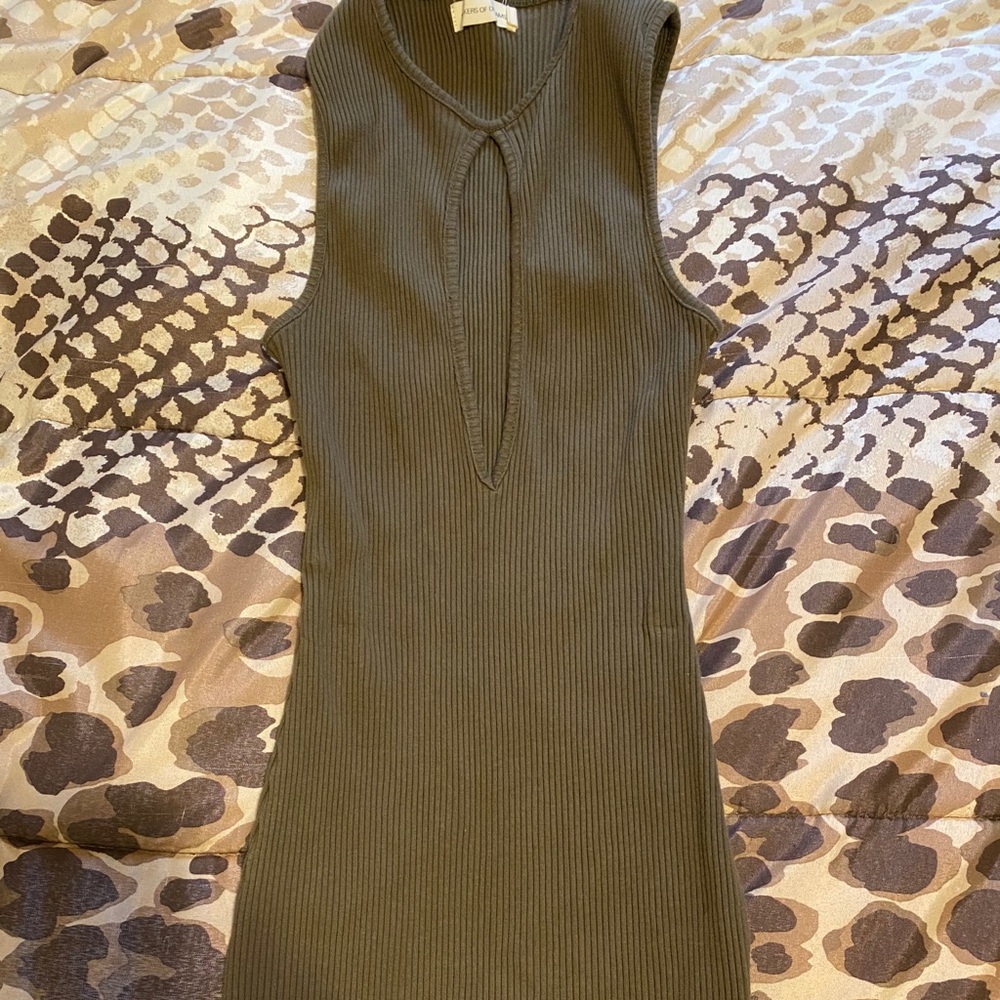 Ribbed Keyhole Olive Mini Dress
